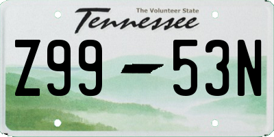 TN license plate Z9953N