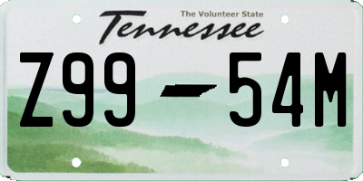 TN license plate Z9954M