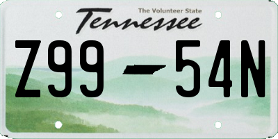 TN license plate Z9954N