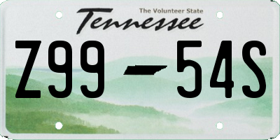 TN license plate Z9954S