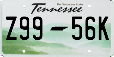 TN license plate Z9956K