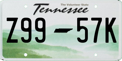 TN license plate Z9957K