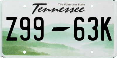 TN license plate Z9963K