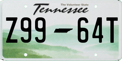 TN license plate Z9964T