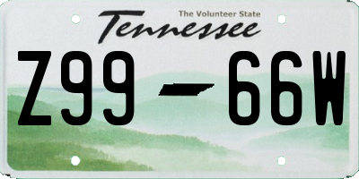 TN license plate Z9966W