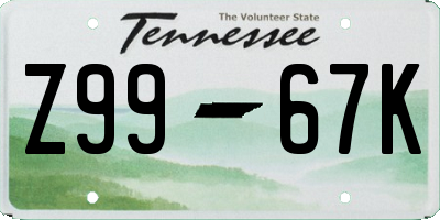 TN license plate Z9967K