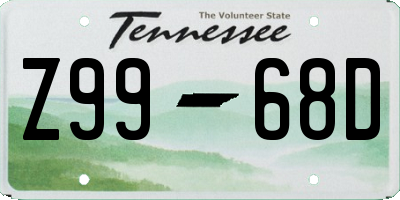 TN license plate Z9968D