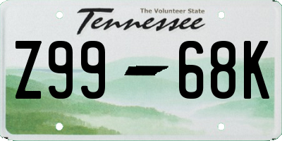 TN license plate Z9968K