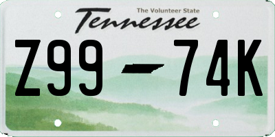 TN license plate Z9974K