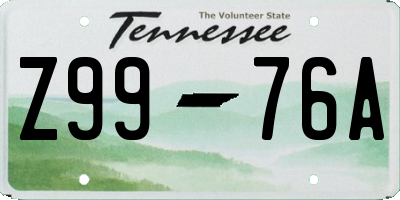 TN license plate Z9976A