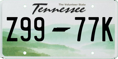 TN license plate Z9977K