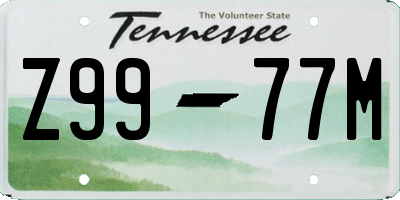 TN license plate Z9977M