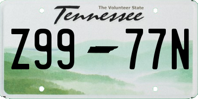 TN license plate Z9977N