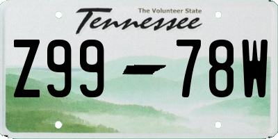 TN license plate Z9978W