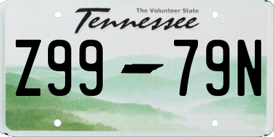 TN license plate Z9979N