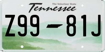 TN license plate Z9981J
