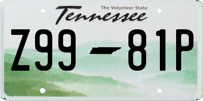 TN license plate Z9981P