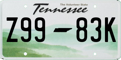 TN license plate Z9983K