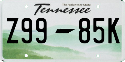 TN license plate Z9985K