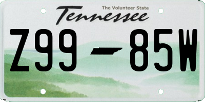 TN license plate Z9985W