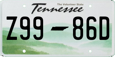 TN license plate Z9986D