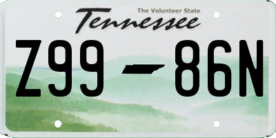 TN license plate Z9986N