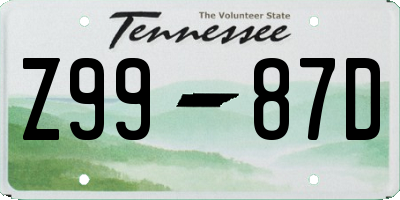 TN license plate Z9987D