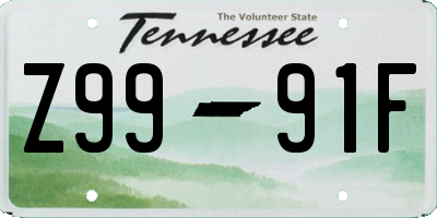 TN license plate Z9991F