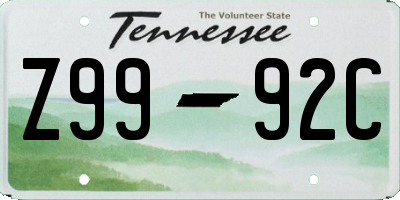 TN license plate Z9992C