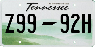 TN license plate Z9992H