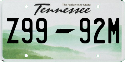 TN license plate Z9992M