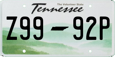 TN license plate Z9992P