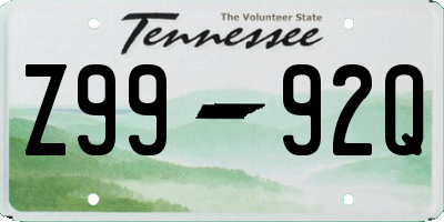 TN license plate Z9992Q