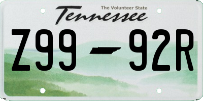 TN license plate Z9992R