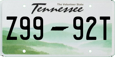 TN license plate Z9992T