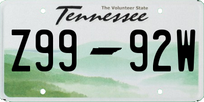 TN license plate Z9992W