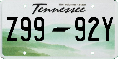 TN license plate Z9992Y