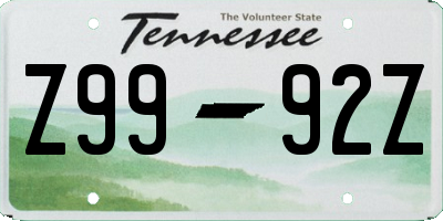 TN license plate Z9992Z