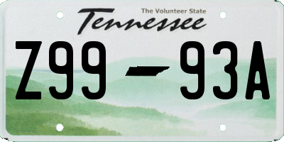 TN license plate Z9993A