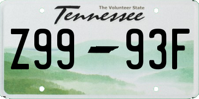 TN license plate Z9993F