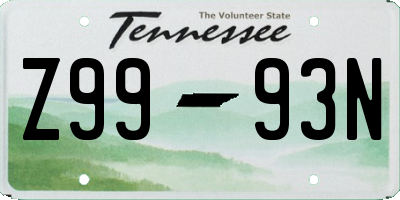 TN license plate Z9993N