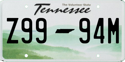 TN license plate Z9994M