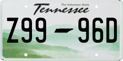 TN license plate Z9996D