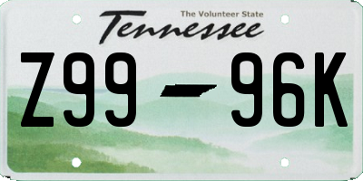 TN license plate Z9996K