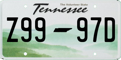 TN license plate Z9997D