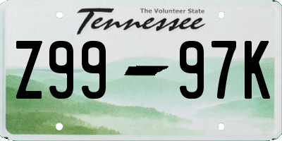 TN license plate Z9997K