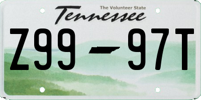 TN license plate Z9997T