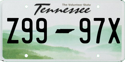 TN license plate Z9997X