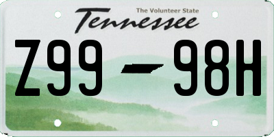 TN license plate Z9998H