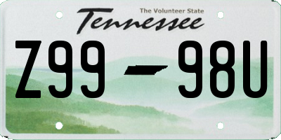 TN license plate Z9998U